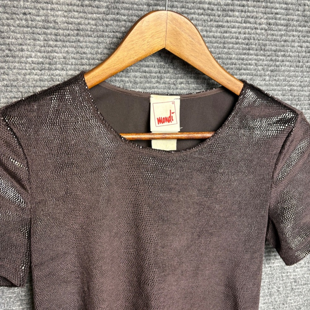 Mondi Black Metallic Textured Short Sleeve Top Blouse Size 38 Vintage - Picture 2 of 4
